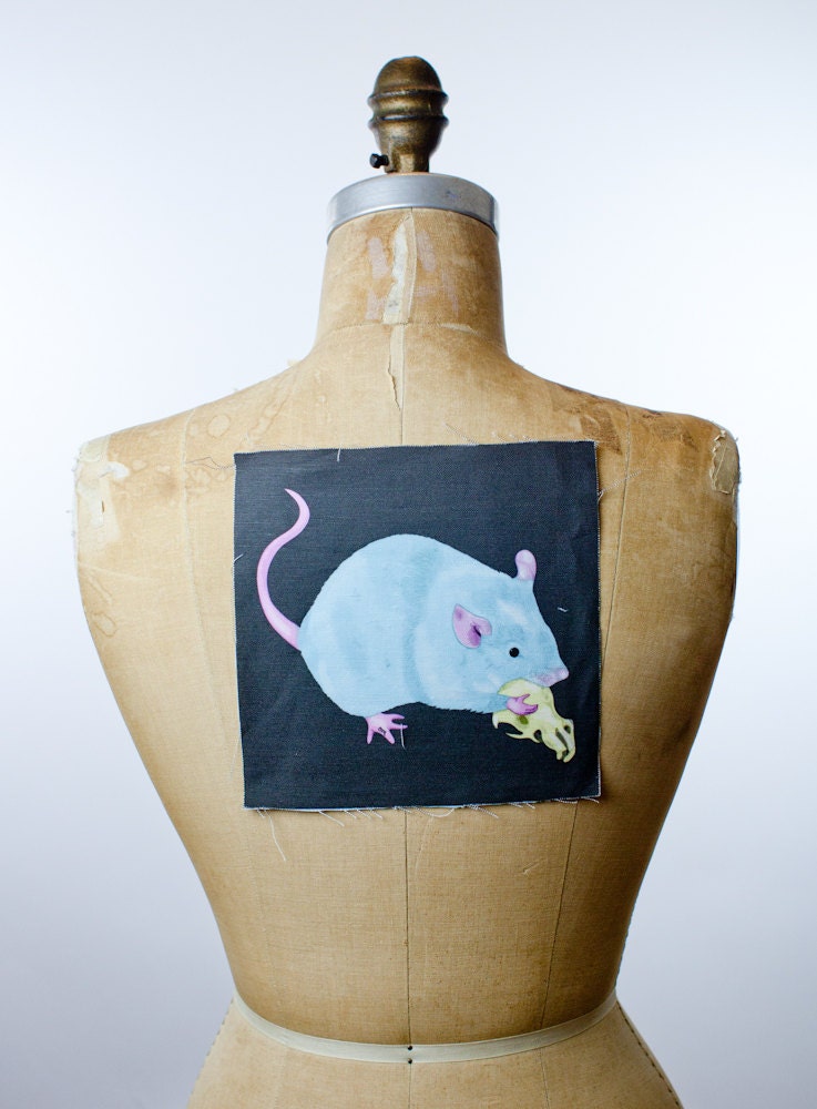 printed canvas patch - Cannibal Mouse - 7" x7"