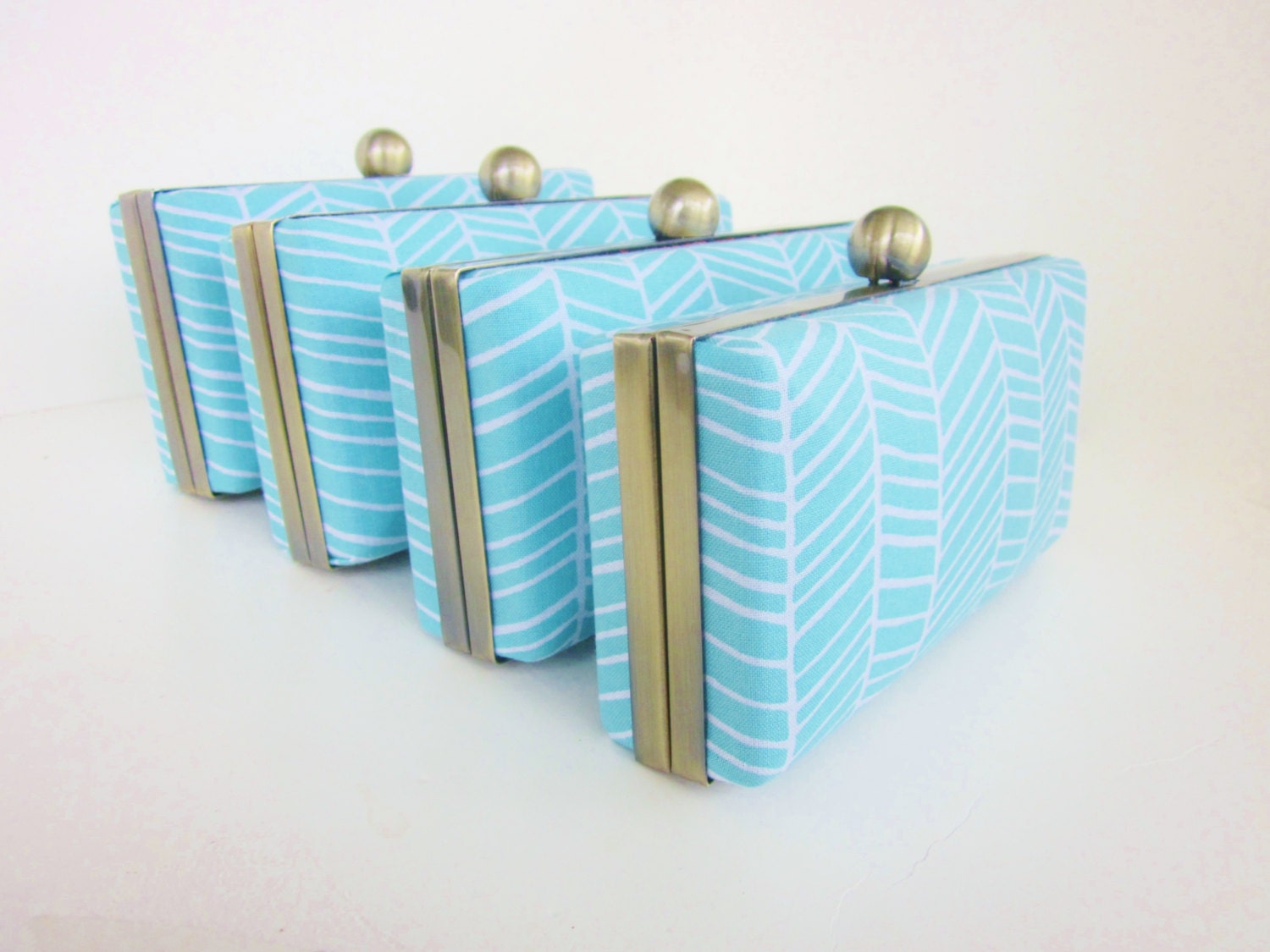 bridesmaid clutch set, aqua blue herringbone clutch purse set of 4, bridesmaid clutch, summer weddings clutch
