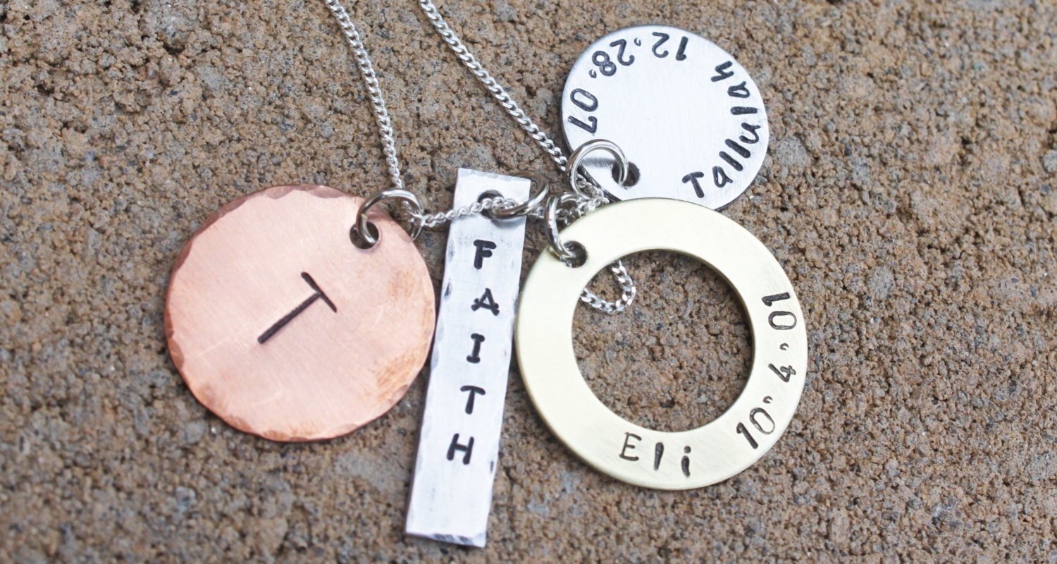 Hand Stamped Mama Jewelry - -Personalized- Customized Jewelry- Mixed Metal Jewelry