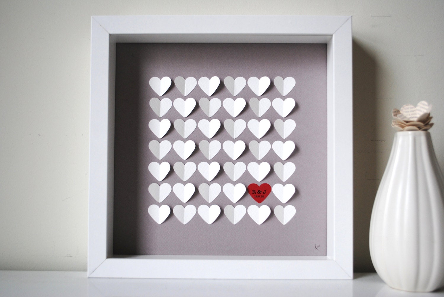 Wedding Guest Book Alternative, Personalized 3D Wedding Hearts - XS - For up to 60 guests (includes frame, instruction card & pen)