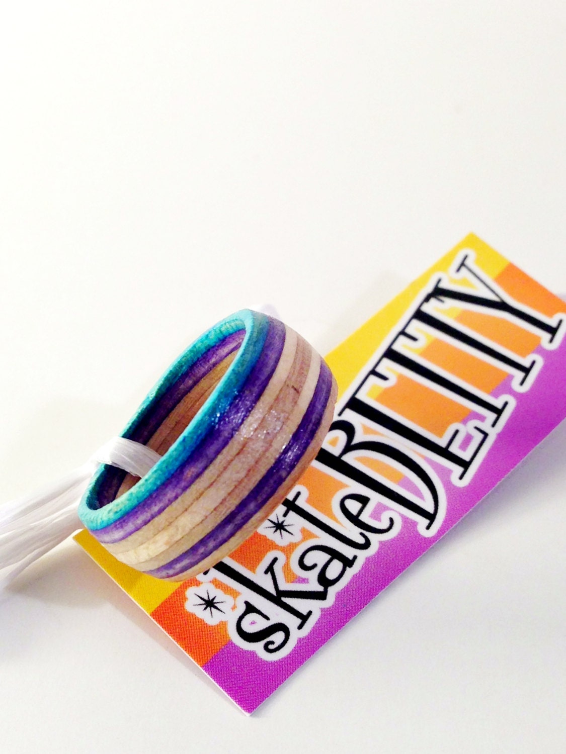 Recycled Skateboard Wood Ring Purple, Maple, Teal