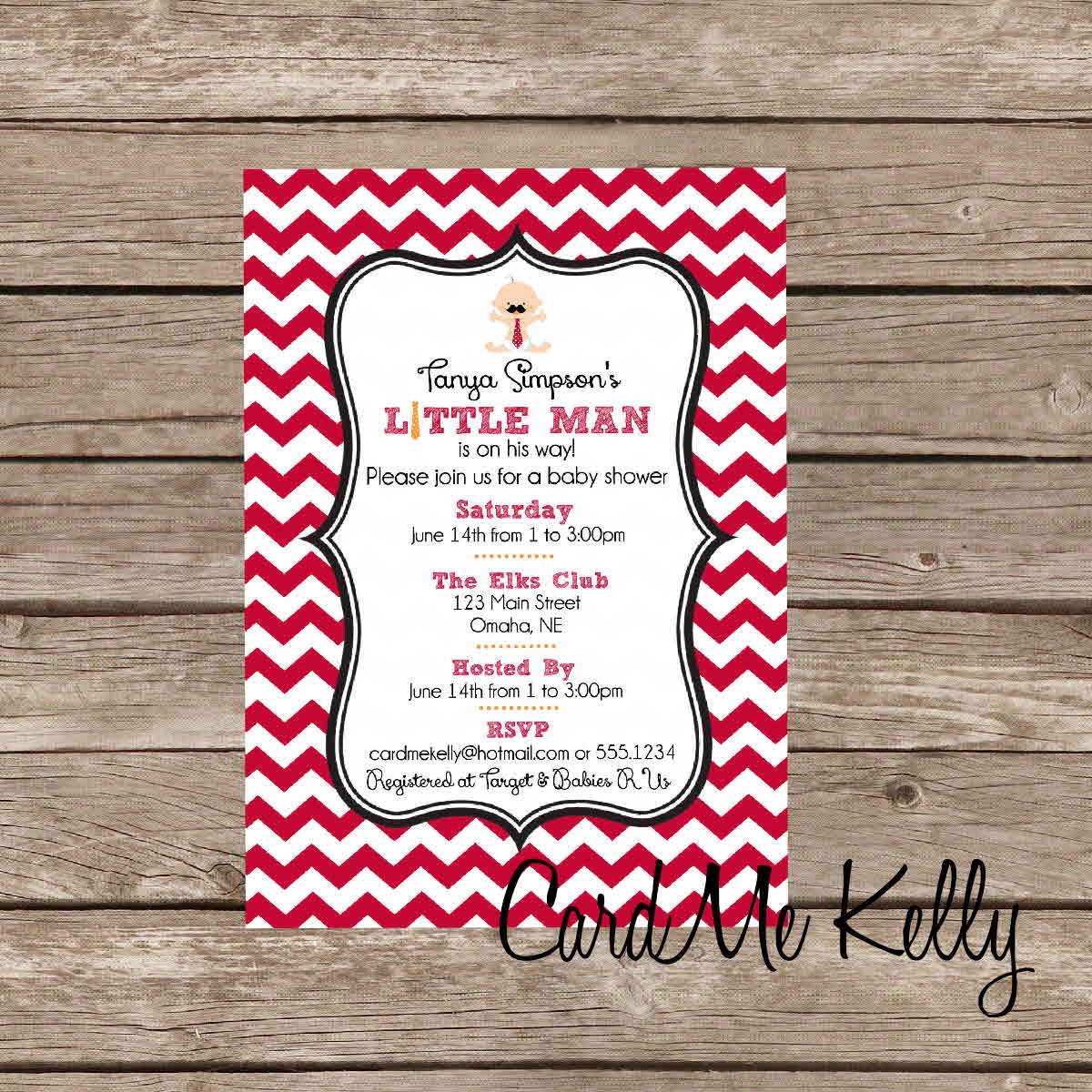 Printable Little Man Necktie Mustache Baby Shower Invitation - Digital File