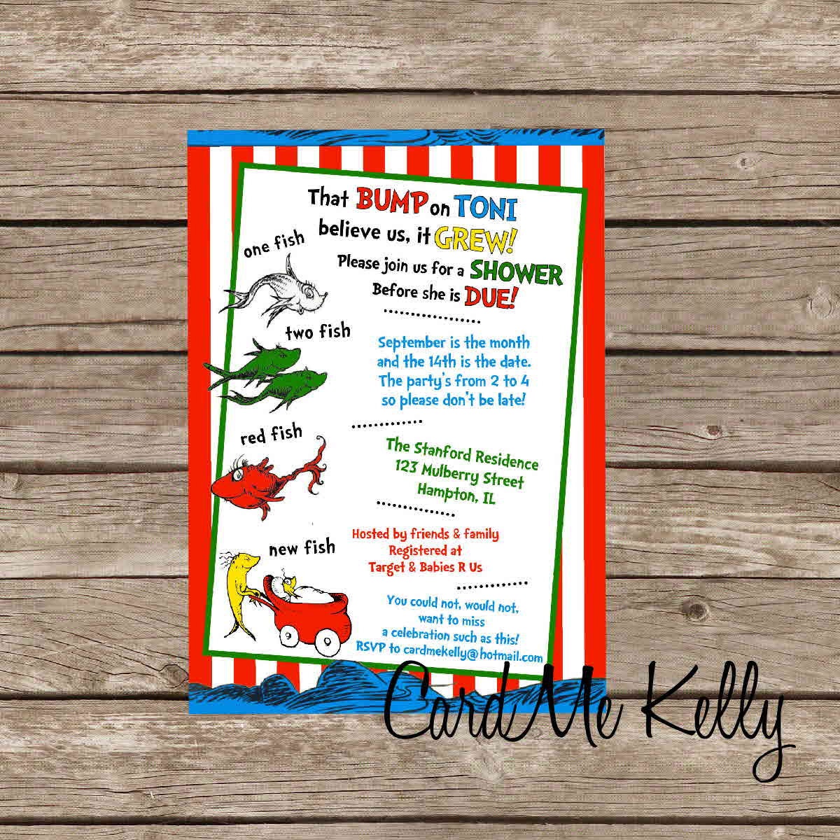 Printable Yellow or White Dr. Seuss One Fish Two Fish 1 fish 2 fish Red Fish Blue Fish Inspired Baby Shower Invitation- Digital File
