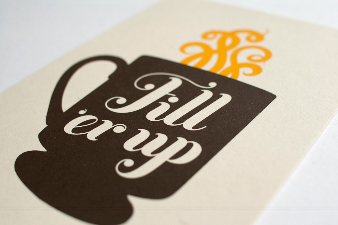 Retro Coffee Cup (grey) / 5x7 screenprint