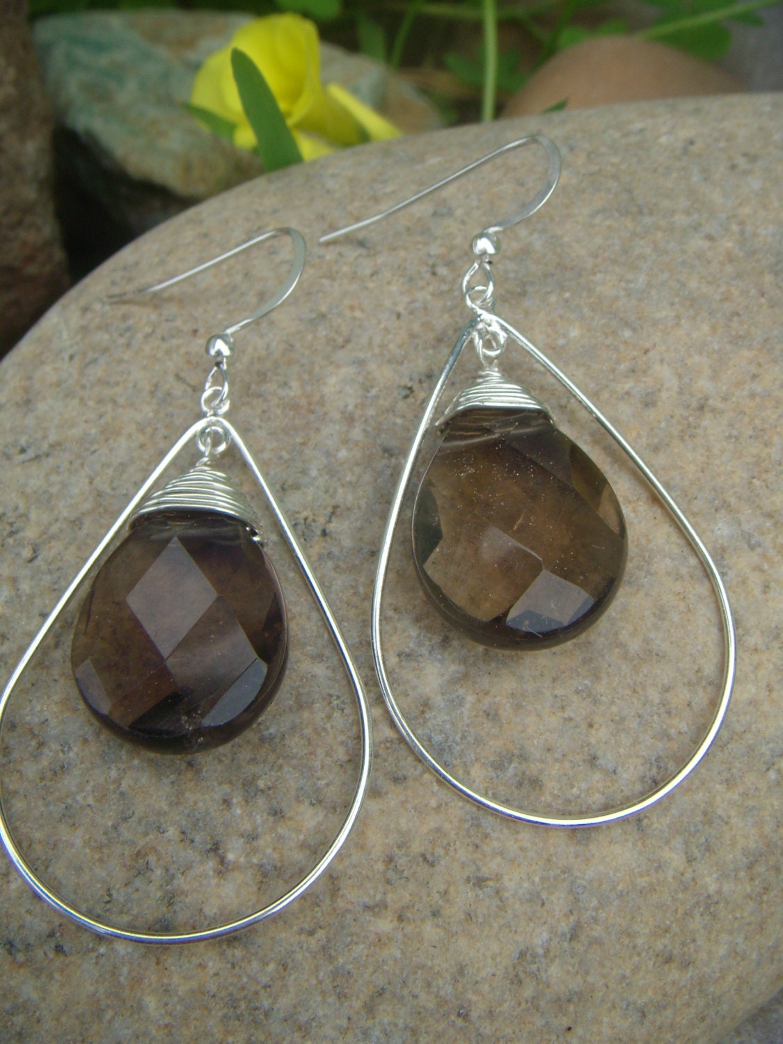 Smoky Quartz Earrings - Sterling Silver Teardrop Earrings - Dangle Earrings - Handmade