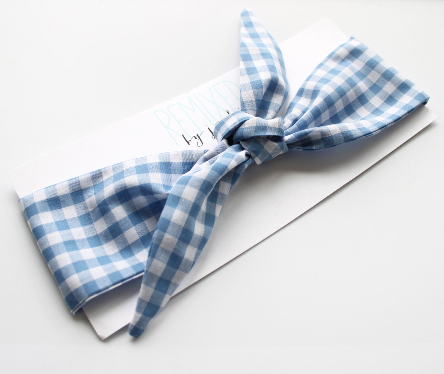 Blue Gingham Head Scarf - Headband