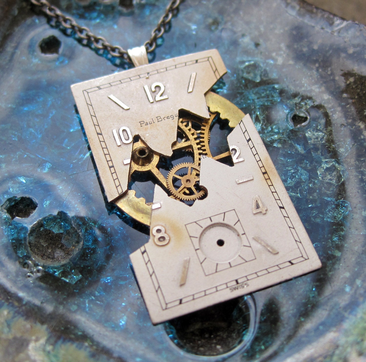 Watch Dial Pendant "Fault" Reconstructed Watch Parts Necklace Recycled Upcycled Gear Art Steampunk by A Mechanical Mind