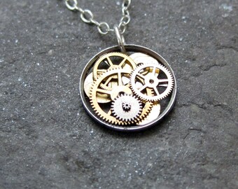 Clockwork Pendant "Meteorite" Clockwork Abstract Elegant Circle Watch Gear Sculpture Delicate Necklace