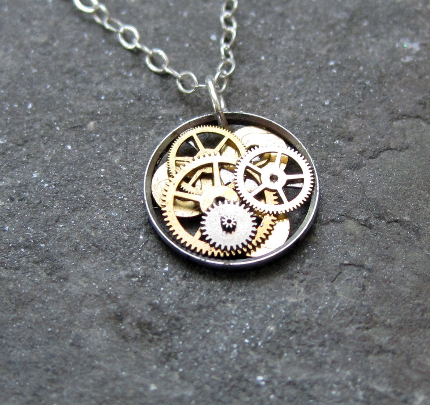 Clockwork Pendant "Meteorite" Clockwork Abstract Elegant Circle Watch Gear Sculpture Delicate Necklace