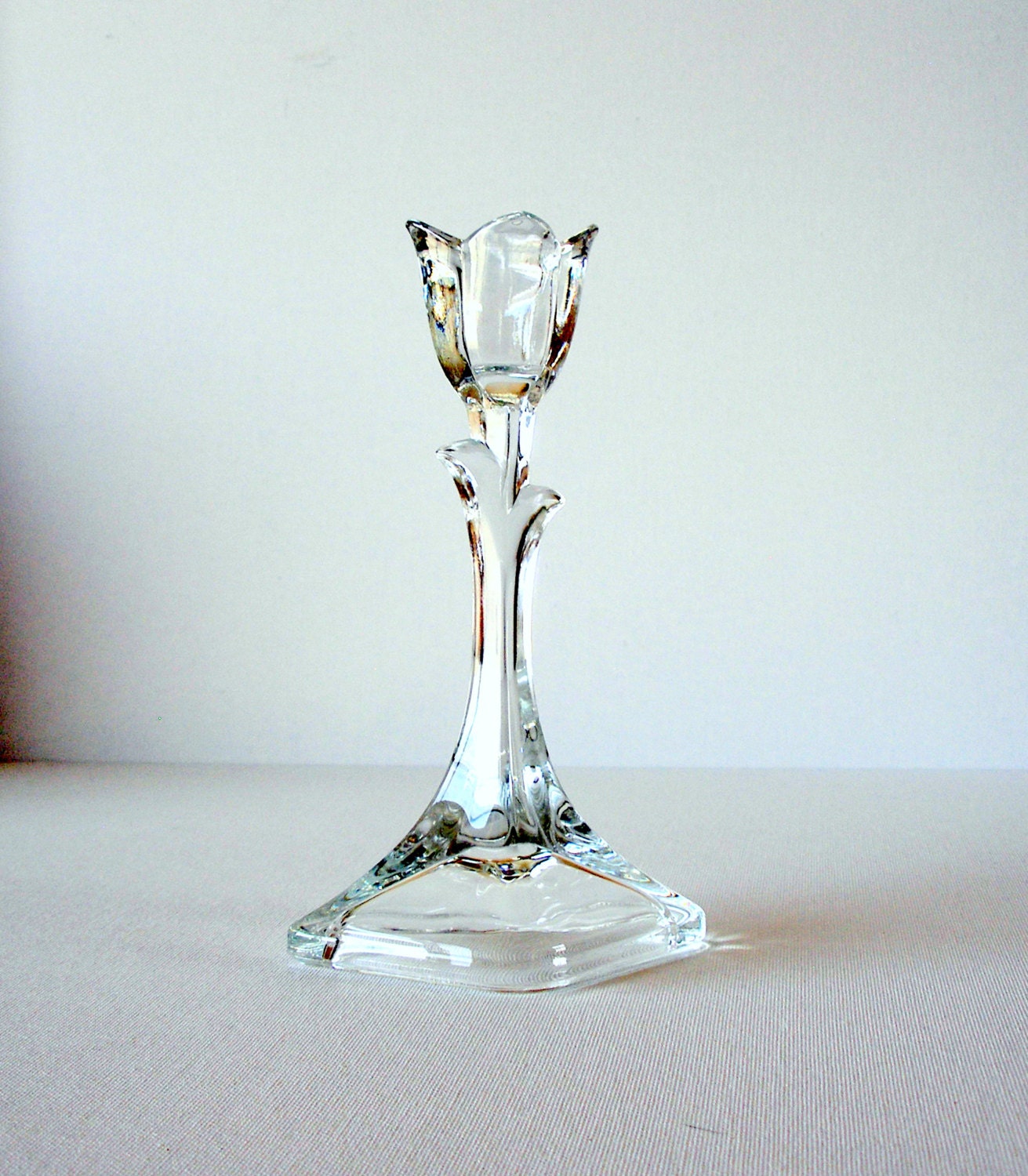 Vintage Candle Holder Crystal Tulip Candlestick Spring Home Decor