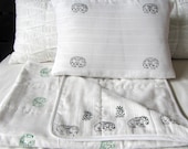 reversible elephant print black emerald green baby blanket, hand block printed using Indian wood blocks on 100% cotton fabric, baby throw