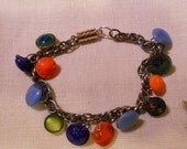 Victorian  mini button charm bracelet green blue and orange buttons
