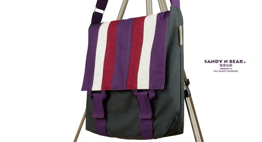 Design Messenger Bag ( Purple / Magenta / Dark Grey / Handmade / Cotton / Yarn / Unisex )