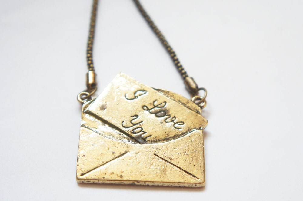 Vintage Style Love Letter Necklace Antiqued Brass