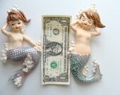 vintage 50s Two Lefton Topless Mermaids Wall Plaques Bathroom Wall Hangings