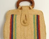 vintage 70s 80s Straw RAINBOW Tote Summer Purse fits an ipad nook or kindle