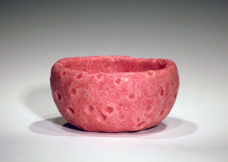 Satin pink porcelain sponge bowl / votive holder