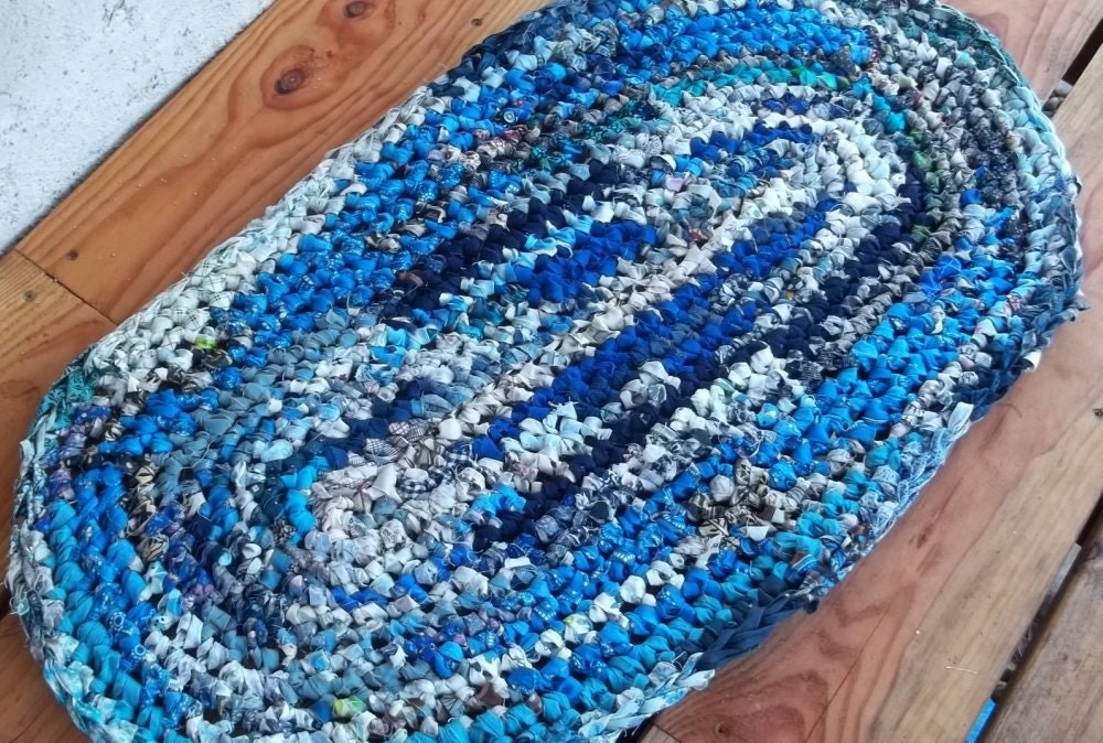 Bountiful Blue Oval Crocheted Rag Rug