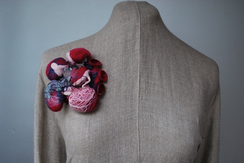 Beautiful hand felted shibori brooch wearable art piece