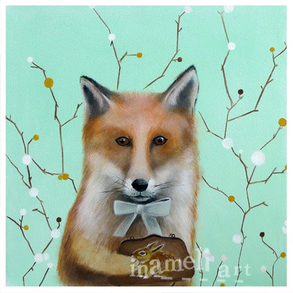 Red Fox in Art - Acrylic Painting Print - Animal Art, Red Fox, Woodland Creature - School Dorm Room - Women Kids Teens gift under 20