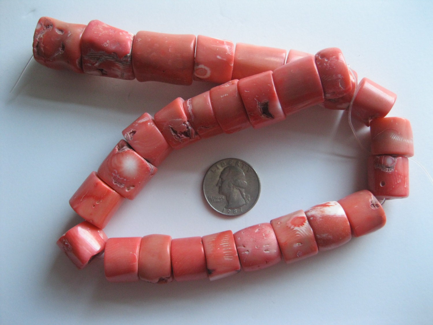 Salmon Coral Beads Color Enhanced Vintage - 5 Beads