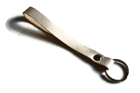 white leather keychain wrist strap