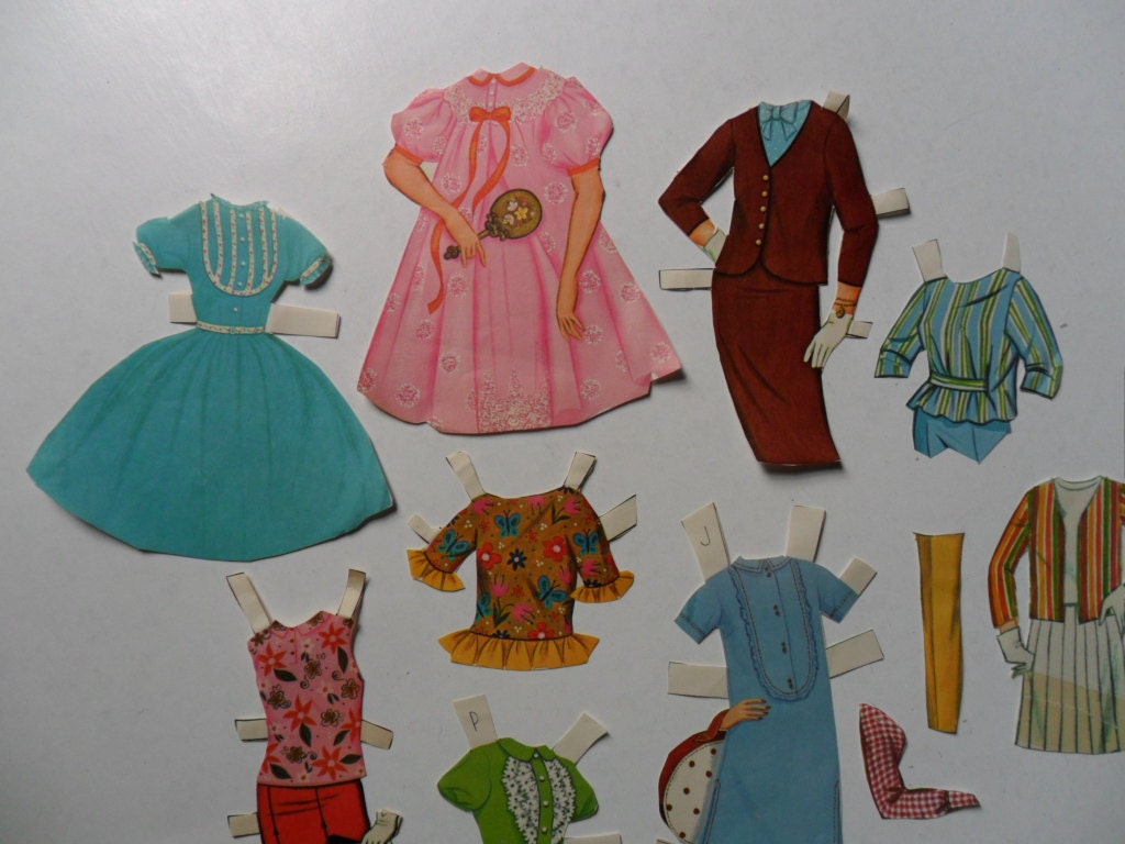 1960s paper dolls . vintage paper dolls . scrap collage . paper doll cut outs . altered art . paper doll clothes and accessories