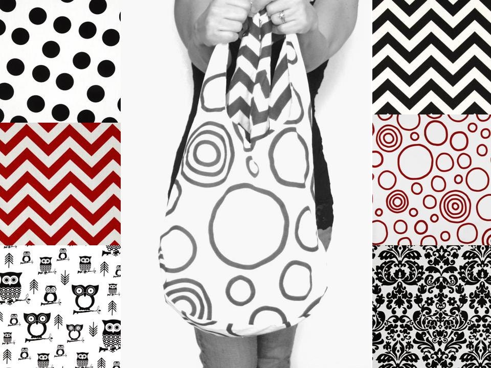 Cross Body Reversible Hobo Bag. Sling Purse. Design Your Own. 6 Color Choices in black, white, and red geometric patterns. Spring Line.