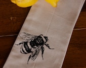 Tea Towel - Hand Printed Organic Flour Sack - Bee