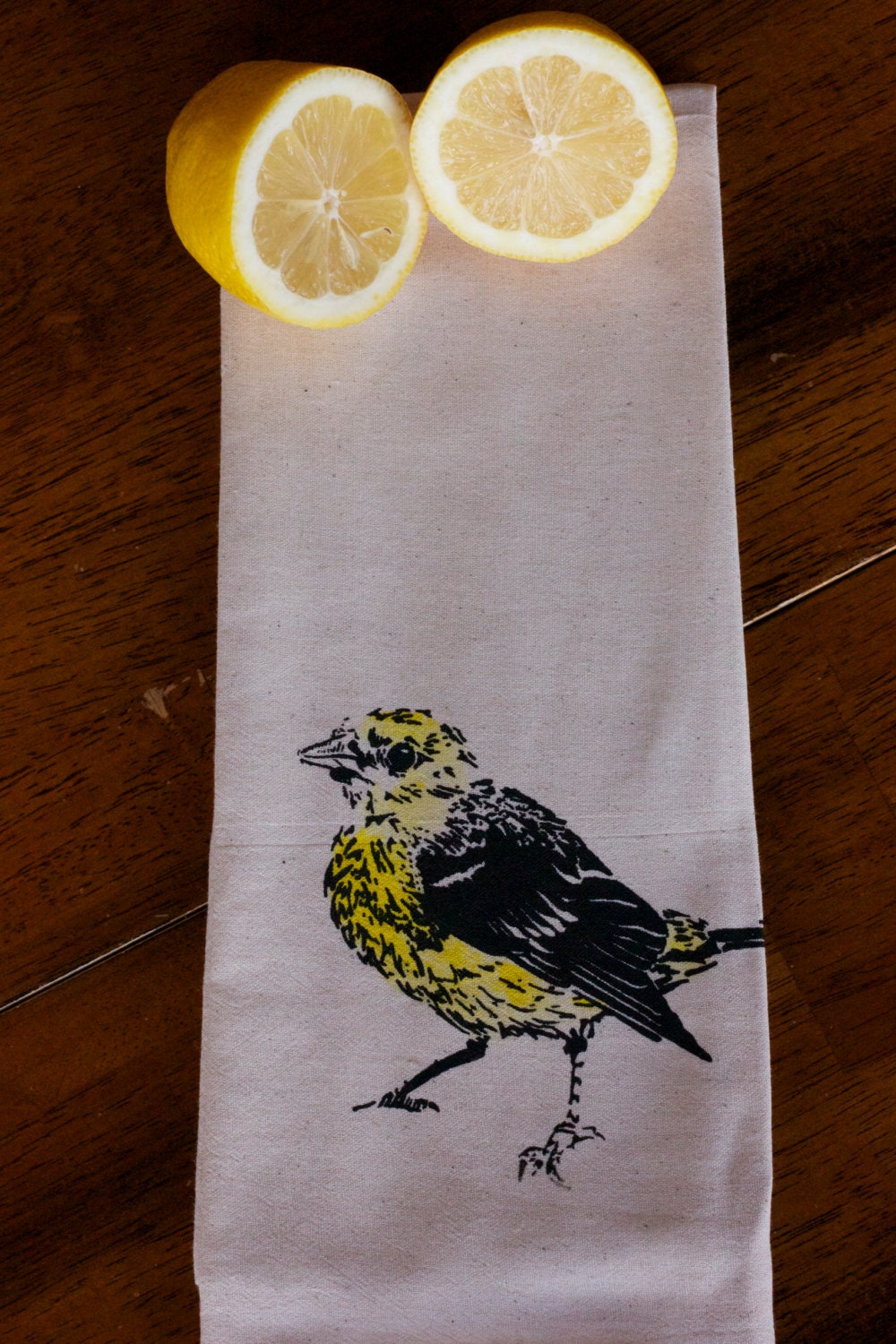 Tea Towel - Hand Printed Organic Flour Sack - Painted Oriole
