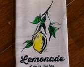 Tea Towel - Hand Printed Organic Flour Sack - Painted Lemonade