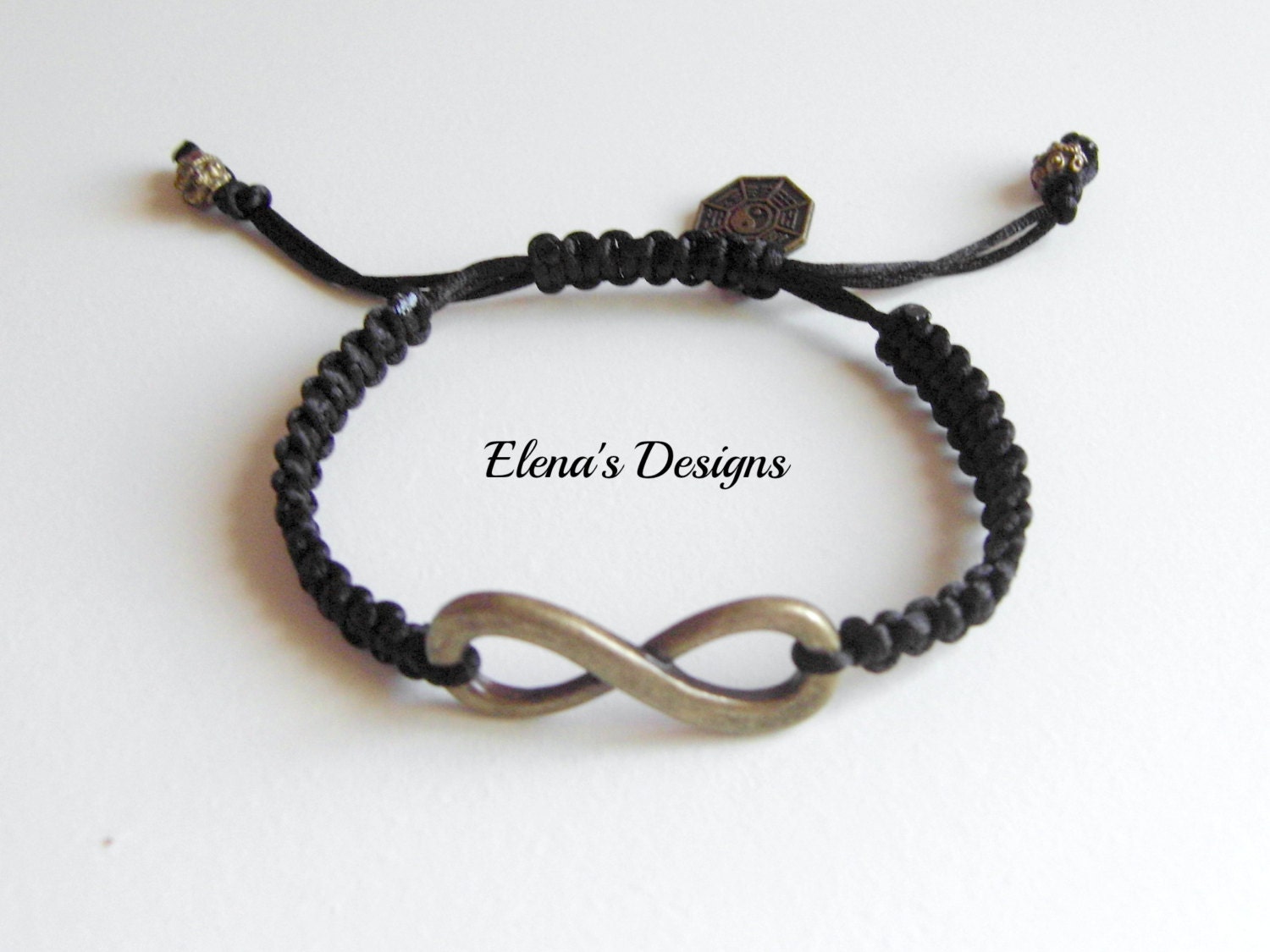 INFINITY Bracelet,  Antique Bronze Eternity Sign Yin Yang Charm, Macrame Bracelet, Adjustable Bracelet, Harmony Bracelet