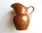Vintage Small Copper Pitcher or Vase: Handcrafted Decorative Ewer, Oinachoe Form with Twisted Handle, Hammered Arts and Crafts Style