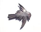 Vintage Flying Bird With Spread Wings Pin Brooch: Primitive Pot Metal or Pewter Jewelry, Dull Gray Color Rustic with the Look of Old Pewter