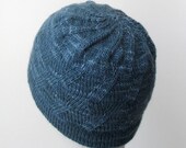 Hand Knit Zig Zag Hat in Blue Silky Merino - Unisex