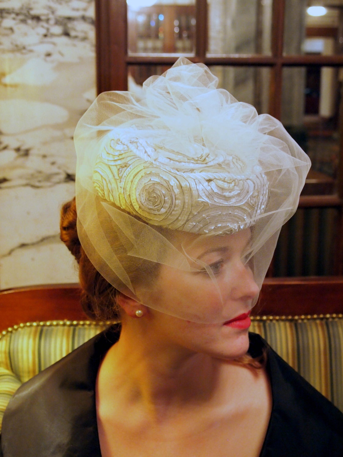 Wedding hat, or special occasion, cream, ivory, gold