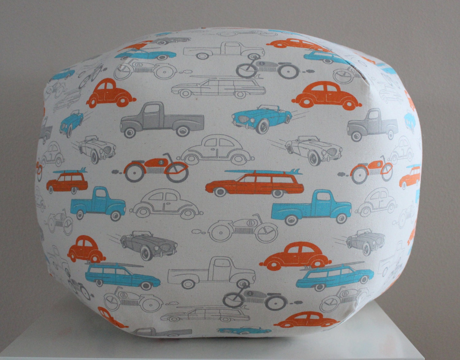 READY TO SHIP - 24" Ottoman Pouf Floor Pillow Retro Rides Mandarin Natural