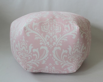 24" Ottoman Pouf Floor Pillow Light Pink White Damask