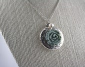 A Simple Locket Necklace - Grey Rose Locket Necklace - Gray Rose Locket Necklace - Bridesmaids, Flowergirls