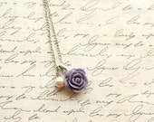 Lilac Bridesmaid Necklace - Purple Flowergirl Necklace - Purple Wedding - Rose Necklace - Lilac Wedding - Vintage Wedding