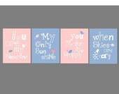 SALE You are my sunshine Pink and Blue Art Prints, 4-8x10 prints, shared Nursery, or playroom