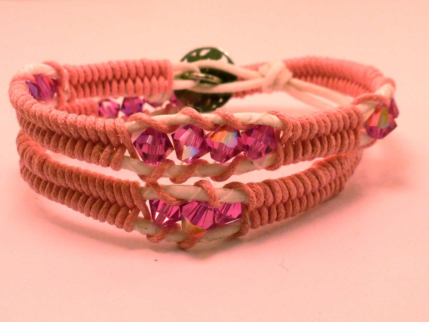Pink Herringbone Wrap Bracelet: Crystal Double Wrap Bracelet, Herringbone, Wrap, Friendship Bracelet, Crystal, Fishtail Wrap