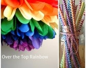 Rainbow Party Pack, 1 EXTRA LARGE Rainbow Pom and 1 set of 25 Rainbow Chevron Striped Paper Straws , Rainbow Theme Party