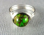 Wire Wrapped Ring Green Imperial Jasper Nickel Free Silver Wire Wrapped Jewelry Gemstone Ring