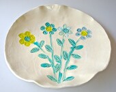 Ceramic Serving Platter, flower bouquet platter, shallow bowl