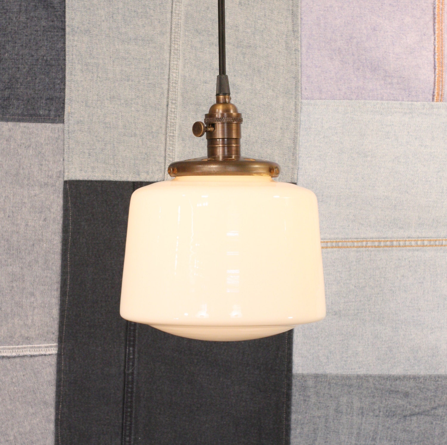 Pendant Light With Tapered Opal Glass Shade and Exposed Socket Design