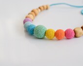 Aqua Simple Rainbow Necklace - Nursing Necklace, Crochet Teething Necklace - KangarooCare