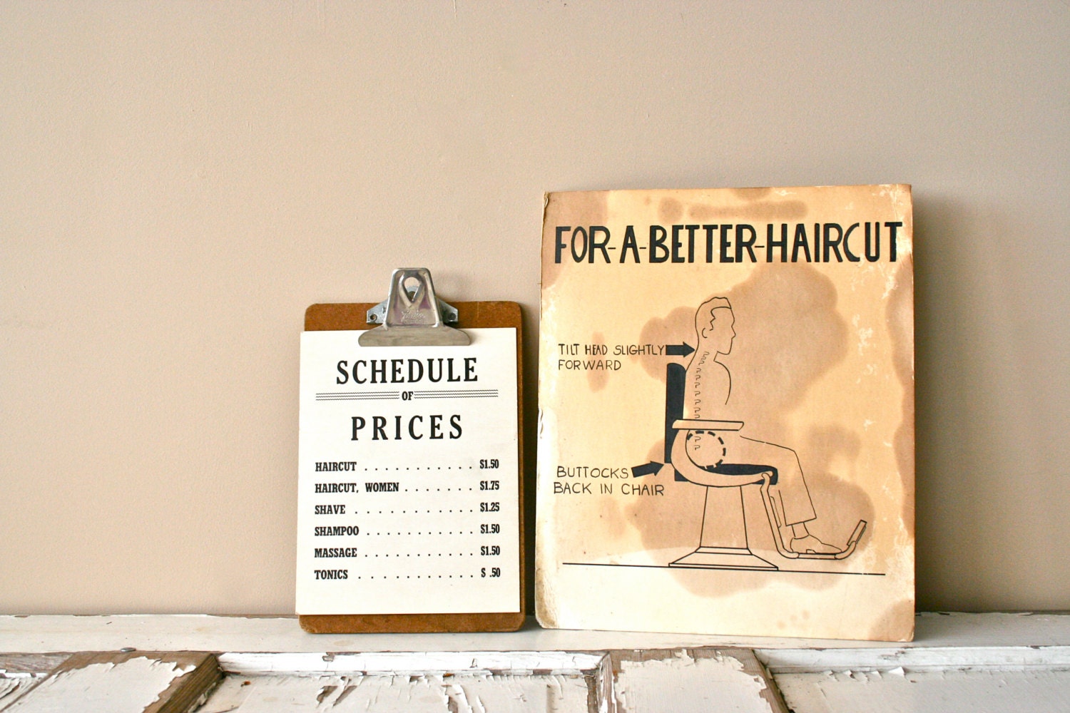 SALE vintage schedule of prices barber sign