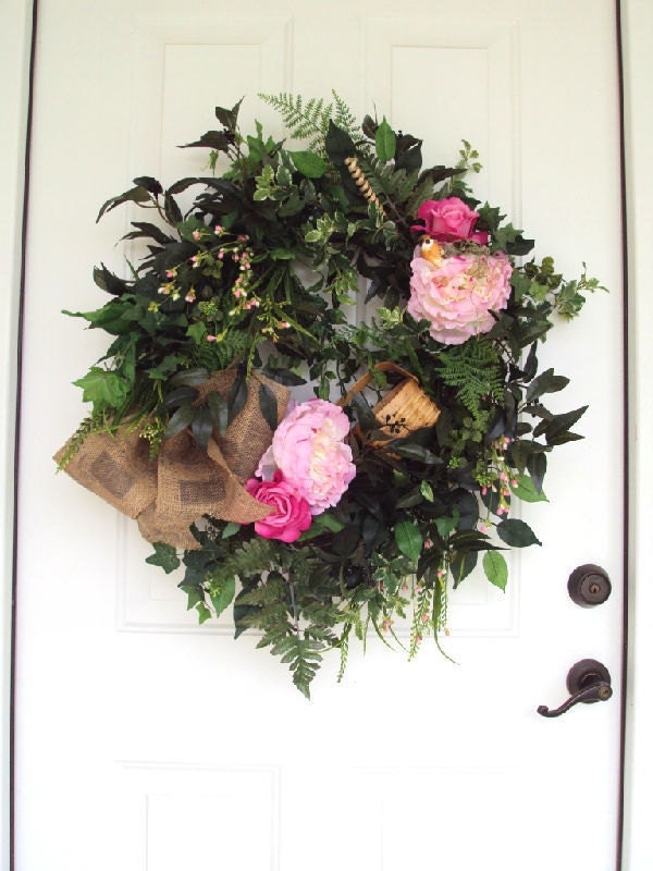Country Door Wreath, Summer, Everyday, Bird, Basket, Wispy, XL Wreath