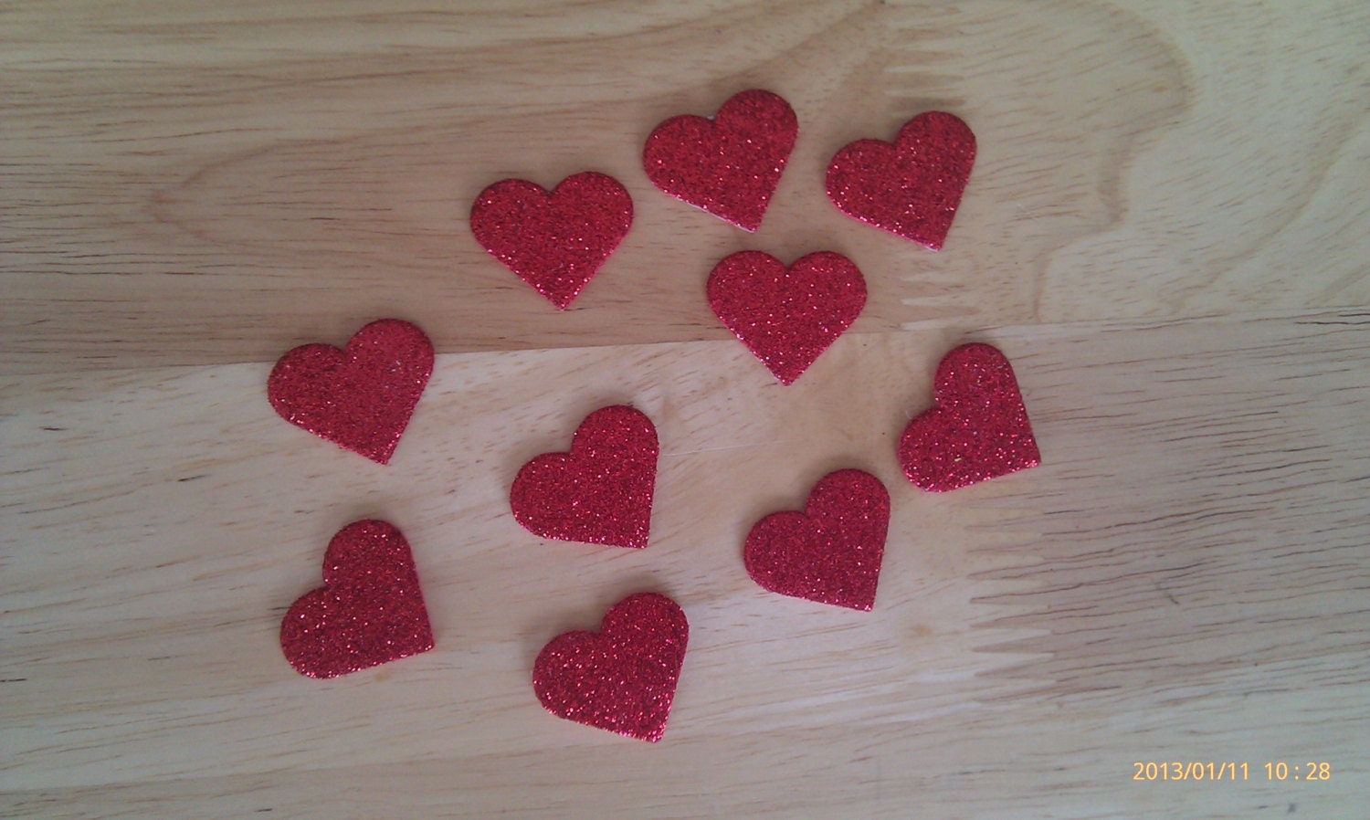 Glitter Heart Stickers - Foam Heart Stickers in Red Glitter - Ten Pieces